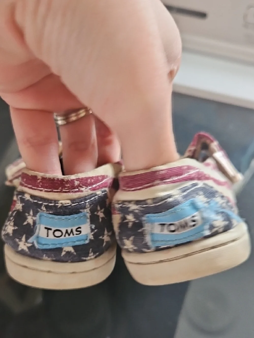 TOMS Kids Cream & Red Striped Slip-On Moccasins